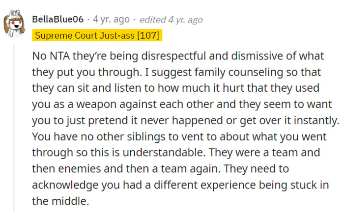 Counseling and therapy seem like a good idea here...