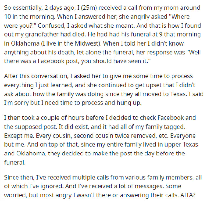 OP's post was pretty descriptive but short and to the point here as he describes the chain of events that happened following his grandfather's death.