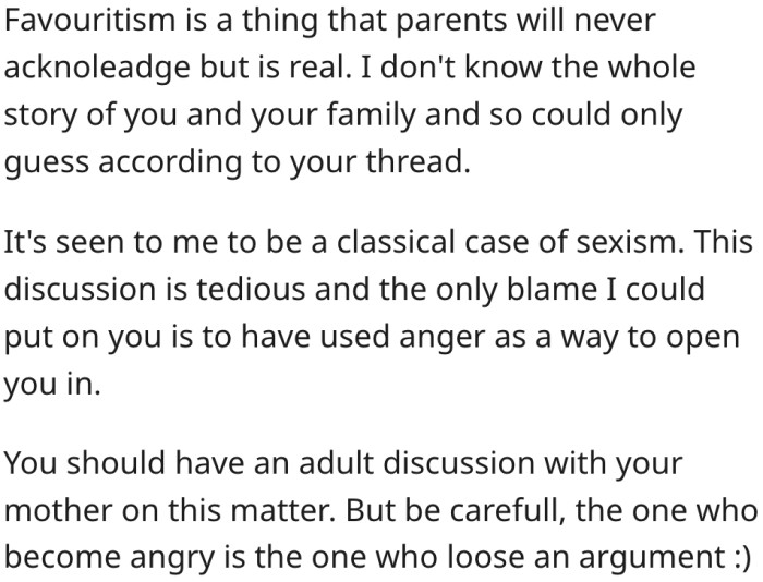 15. She needs to have a heart-to-heart conversation with her mother.