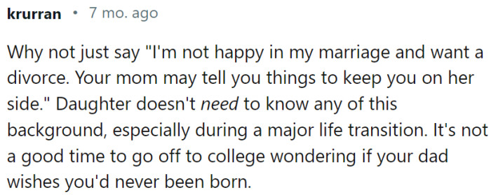 Daughter doesn't need to know any of this background