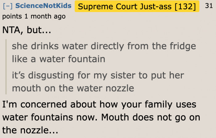 Redditors don't agree with the younger sister's practice.