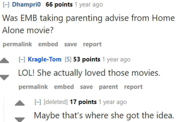 Looks like the EMB got the idea of leaving her child behind from a certain movie franchise.