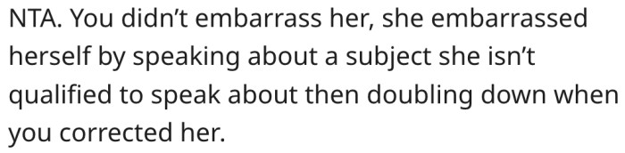 Sister-in-law embarrassed herself by answering a question she didn't know.