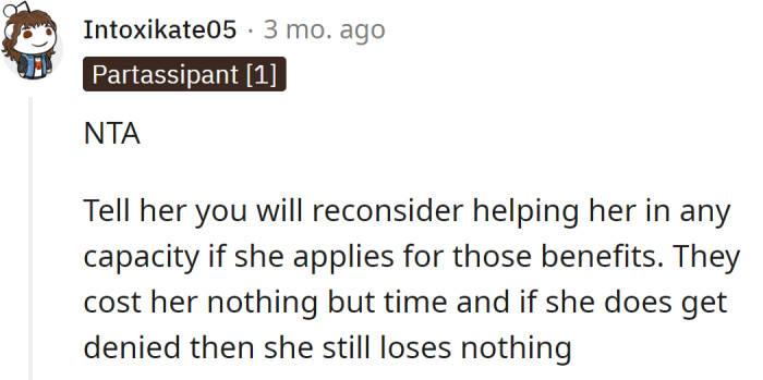 She won't lose anything if she applies.