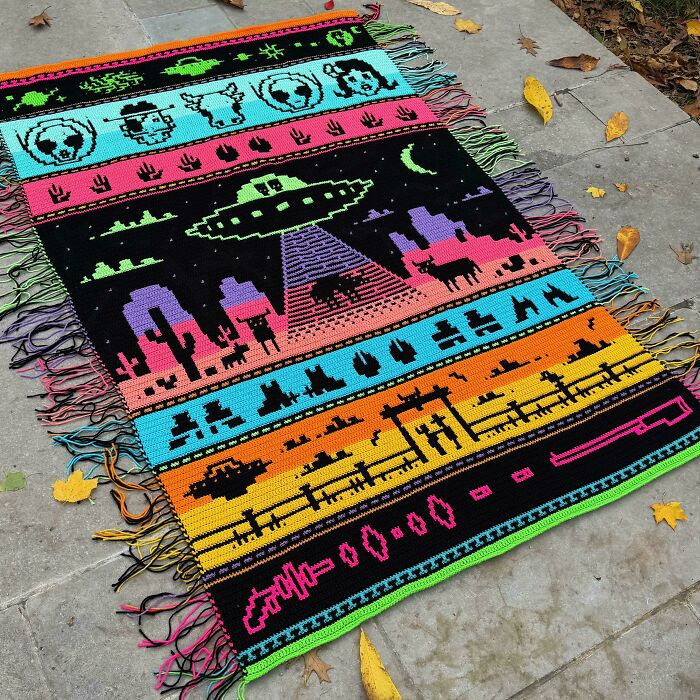 "Cowboys N’ Aliens! Overlay Mosaic Crochet Blanket"